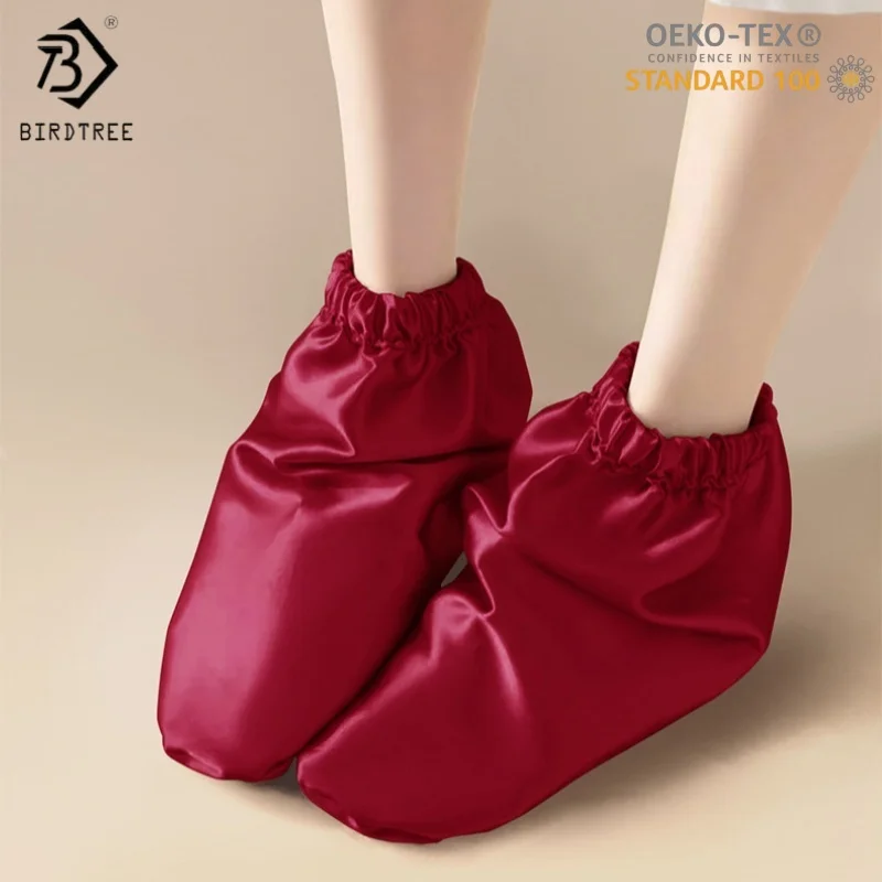 

Birdtree, OEKO-TEX, носки для сна из 100% шелка, женские теплые осенние носки, защита ног, чехол для ног с кондиционеромA5D101JF
