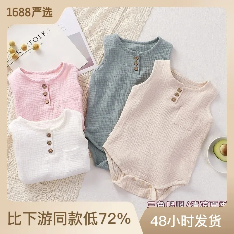 Summer Baby Boy Girl Rompers Muslin Cotton Sleeveless Newborn Infant Romper Jumpsuit Solid Color Baby Clothing Bodysuit