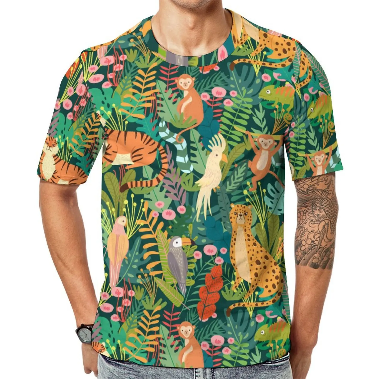 Cute Monkey T Shirt For Men Animal Print O Neck T Shirts Original Vintage Tops Short-Sleeved Casual Oversize Tees Present