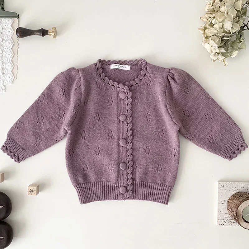 Suéter de punto para bebé, ropa Vintage de otoño e invierno para niña, cárdigan de manga larga con cuello redondo