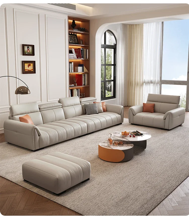 Italian minimalist living room light luxury leather sofa household simple high-end small apartment straight piano key sofa