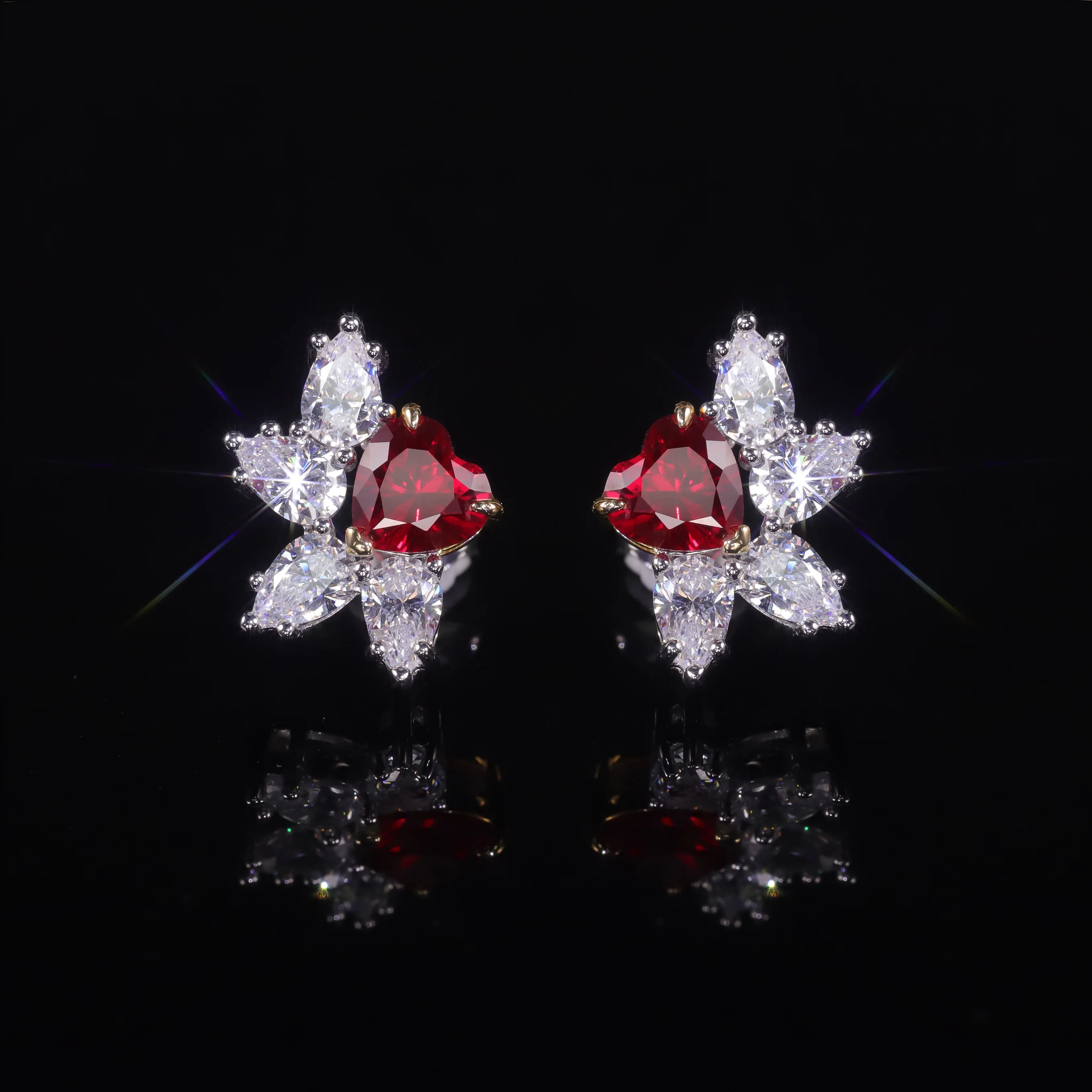 GEM'S BALLET Palm Leaf Fabulous Earring Luxury Lab Created Ruby Earring Exquisite Vintage Design Earrings 925 Sterling Silver