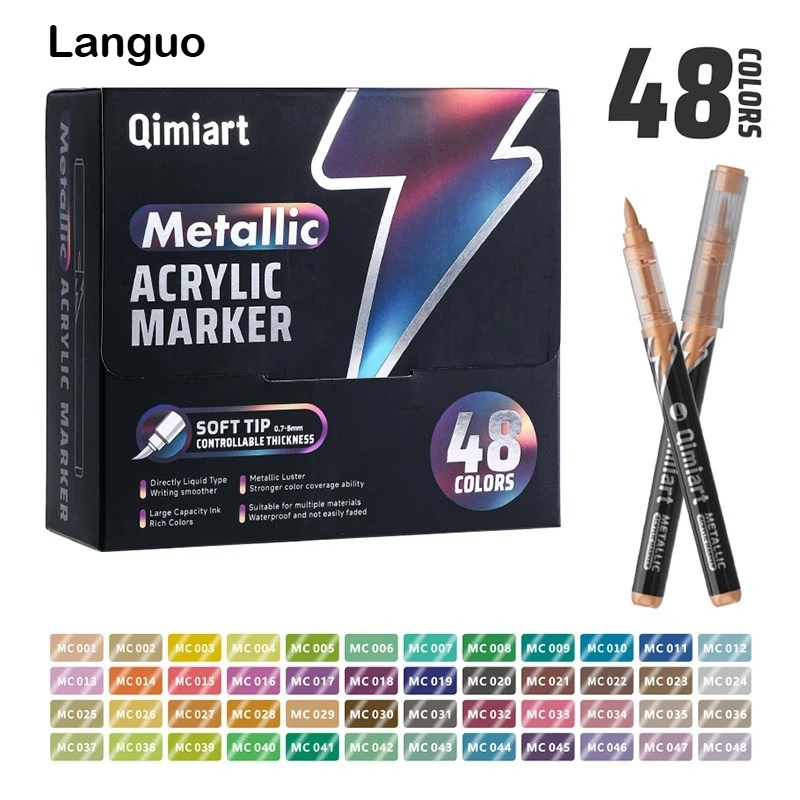 

LANGUO 48 Metal Colors Dual/Single Tip Direct Liquild Markers No Bleed Overlay Gel Pens Soft Tip Stationery School Art Supplies