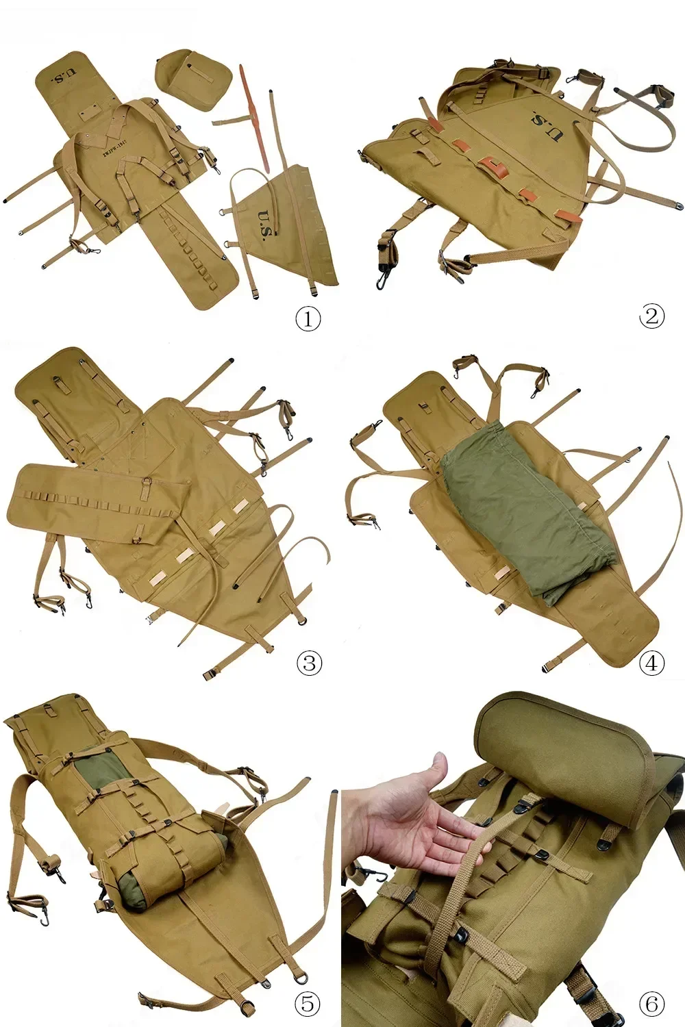 WWII WW2 M1928 American Soldier Backpack Vintage Equipment Combination Upper Pack Lower Bag Storage Set Copy Equipment