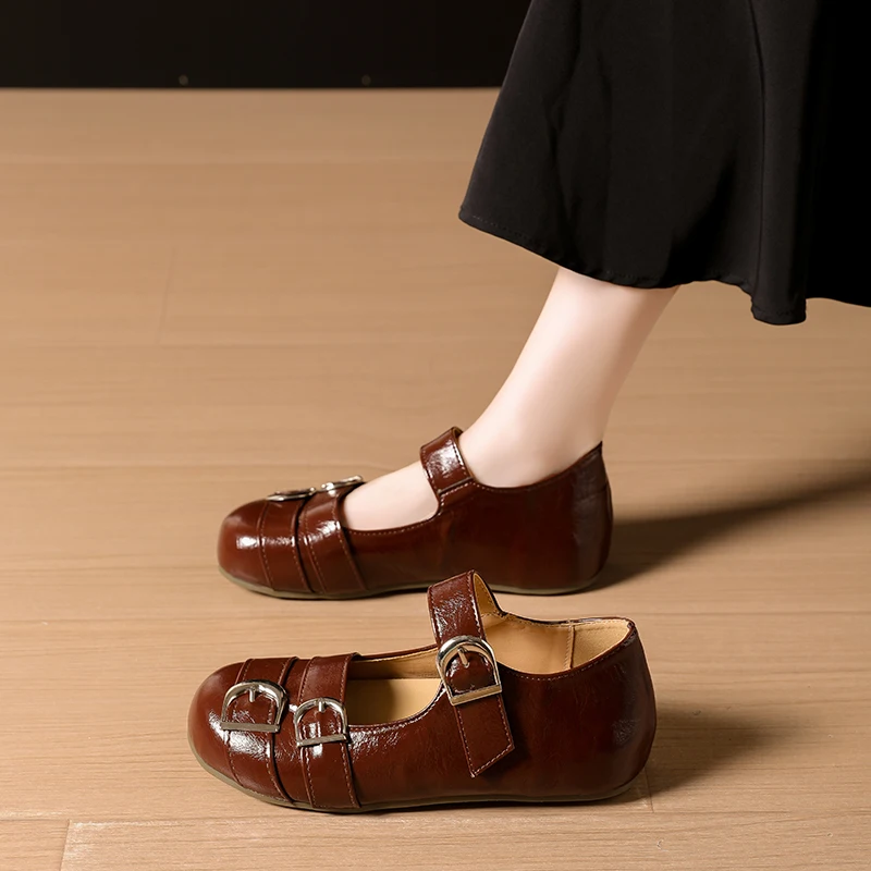 Outdoor Shallow Casual Ladies Flats Fashion Belt Buckle Women Mary Jane Shoes Spring Autumn Round Toe Breathable Flat Shoe New view 5