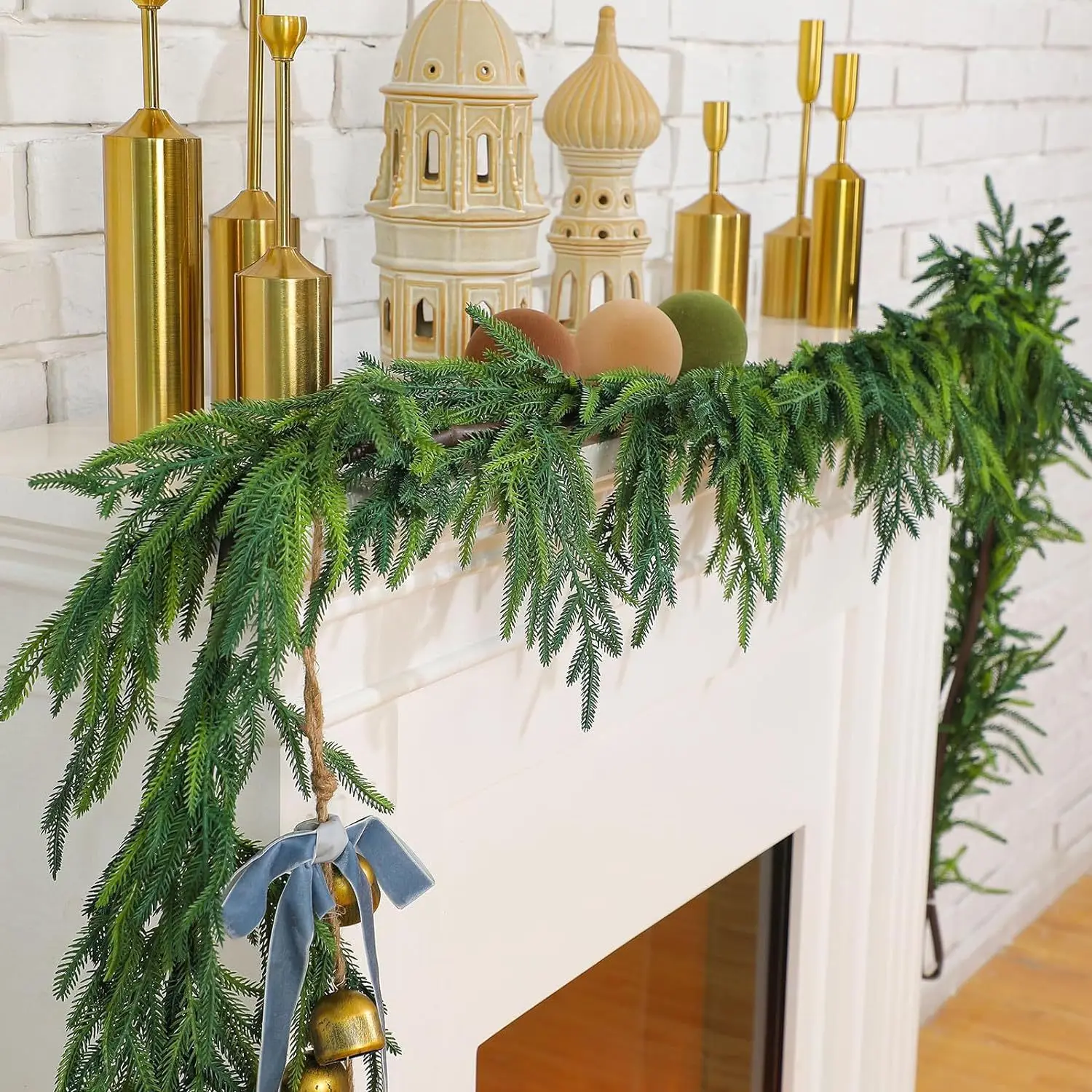 Christmas Realistic Norfolk Pine Wreath Artificial Pine Greenery Garland Christmas Holiday Seasonal Interior Home Decor Valve