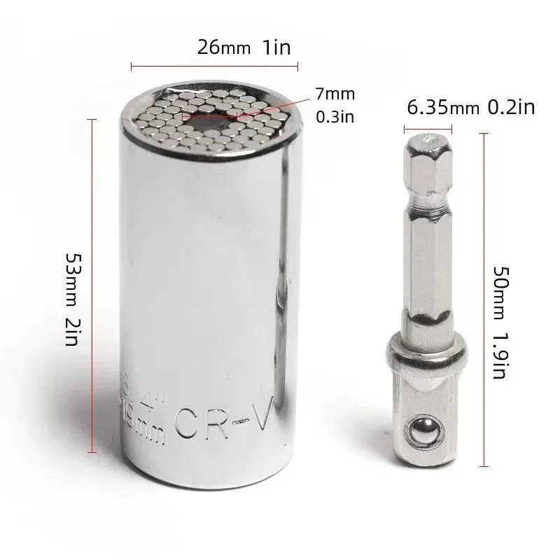 Fotografia 5: Conjunto de Extensão de Chave de Soquete Mágica Multifuncional 7-19mm Prateado para Furadeira Elétrica Ferramenta de Parafuso para Reparos Domésticos
