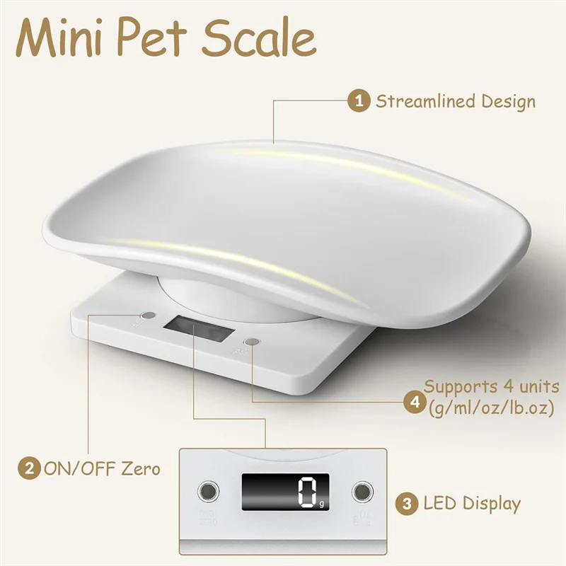 Báscula digital para mascotas pequeñas, báscula de gramos de peso digital, hasta 33 libras, báscula para animales pequeños duradera