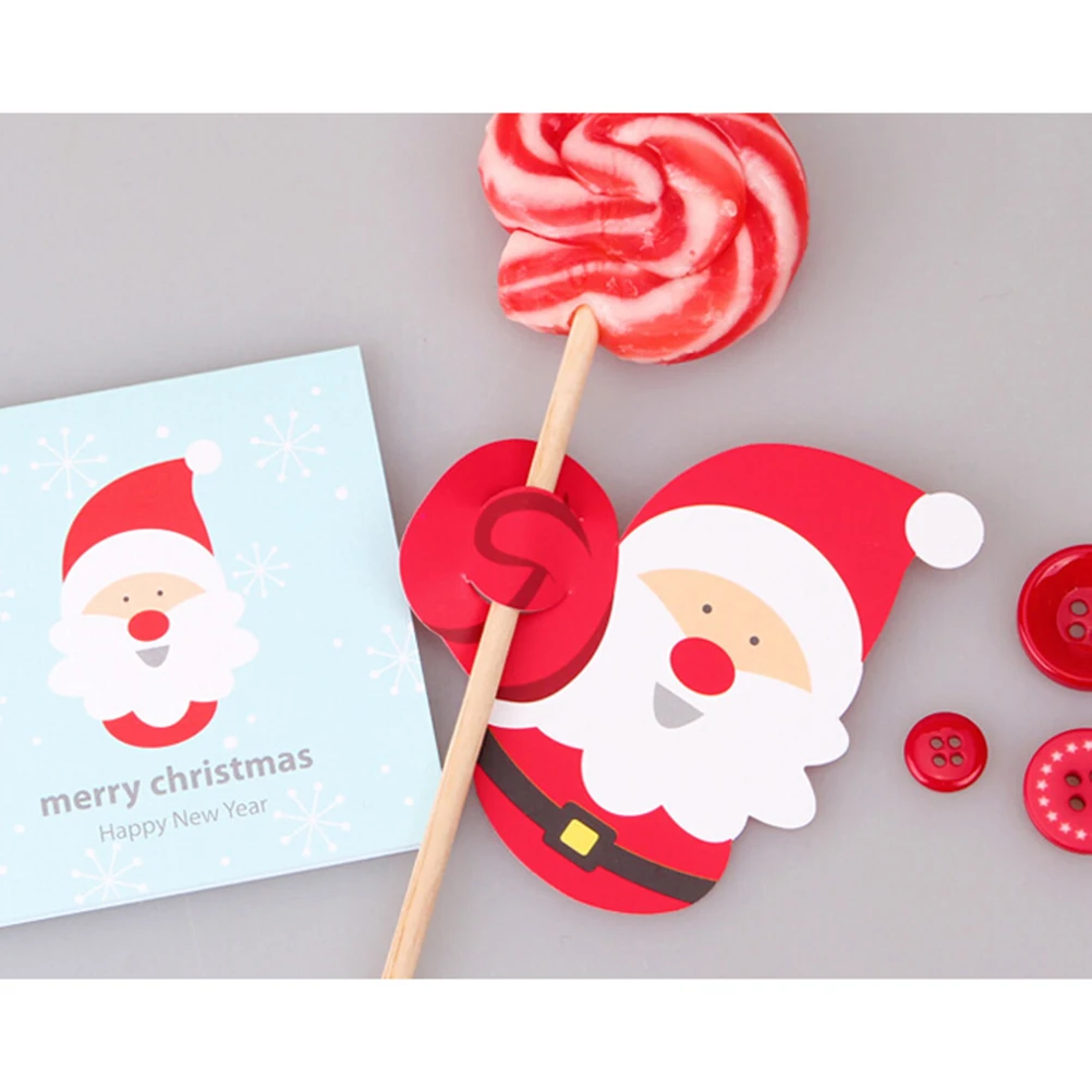 

50 Pcs Christmas Decor Lollipop Decorative Cards Paper Decorations Candy Xmas Red