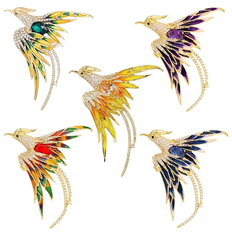 1Pc Exquisite Phoenix Brooch with Shiny Rhinestones Fashion Animal Brooches Pins for Women Jewelry Accessories Party Gifts 2025