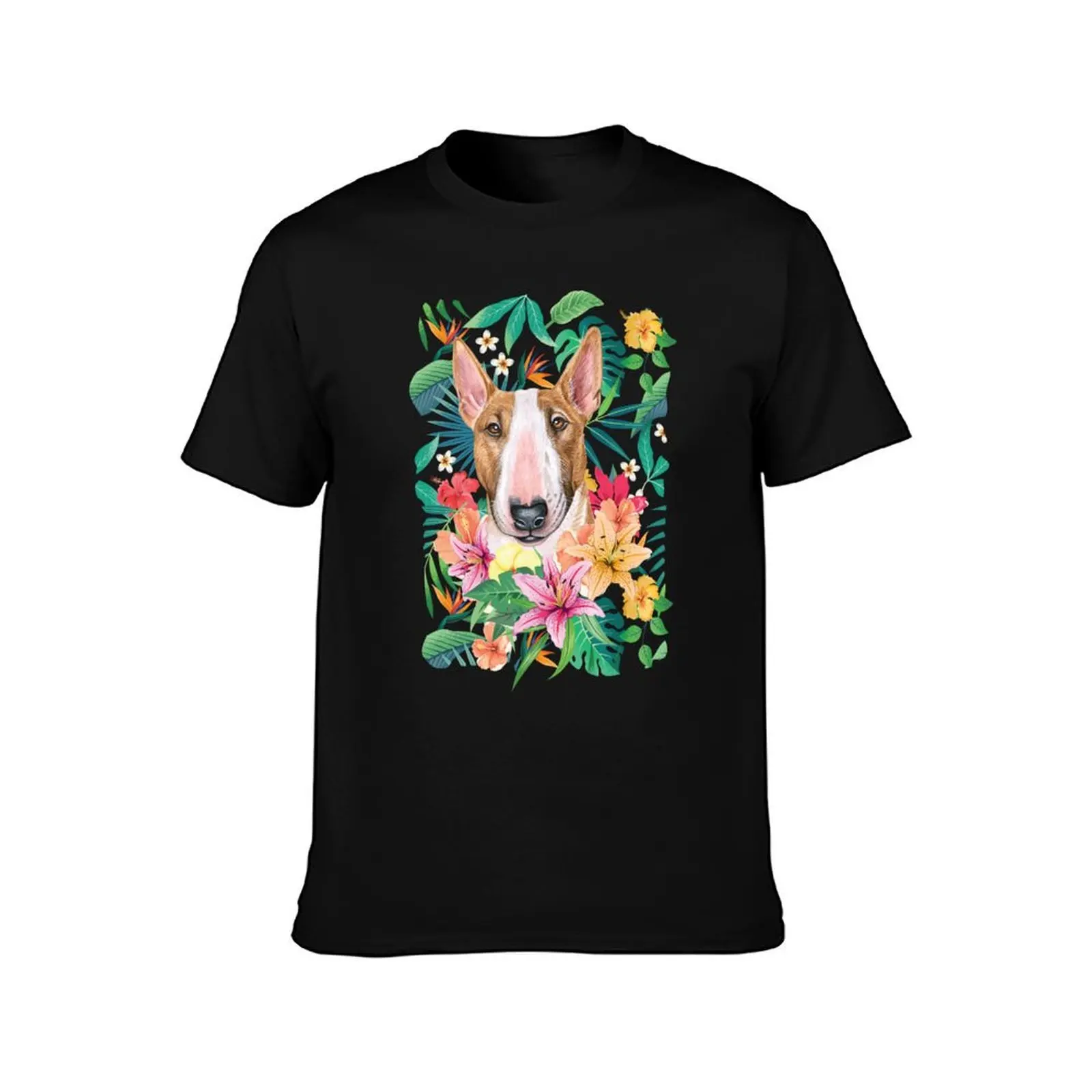 Tropical White and Tan Bull Terrier T-Shirt baggy shirts Louboutins quick-drying T-shirts oversize black t shirts for men