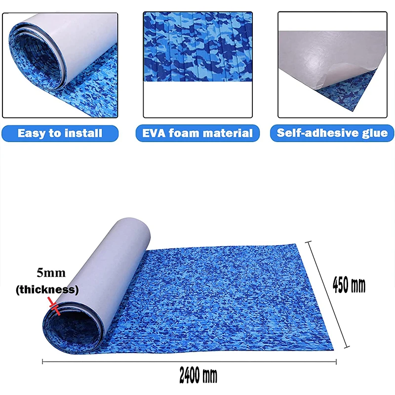 

240*45CM EVA Foam Surfboard Traction Mat Boat Decking Sheet Flooring Pad Self-Adhesive Non-Slip Carpet Grip Surfing Accessories