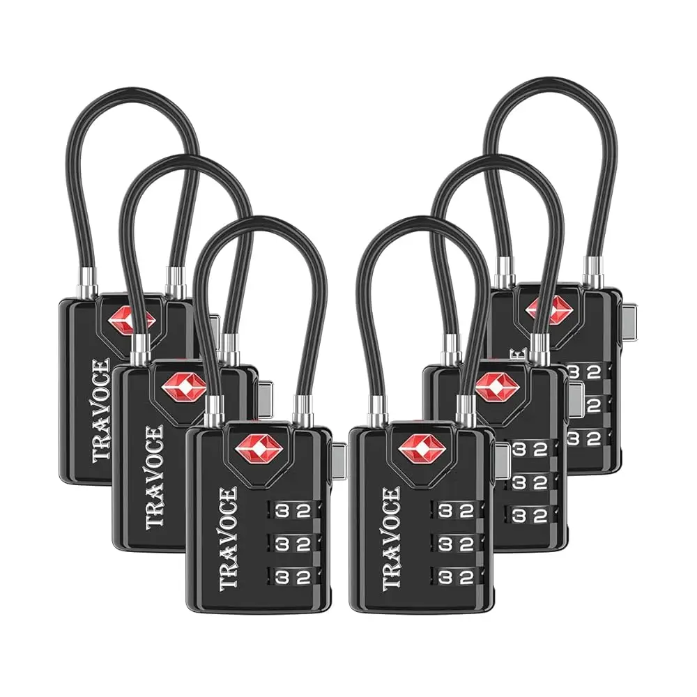 

• TRAVOCE TSA Approved Luggage Locks - Heavy Duty 3 Digit Combination Cable Lock, Search Alert for Suitcases, Backpacks, Golf