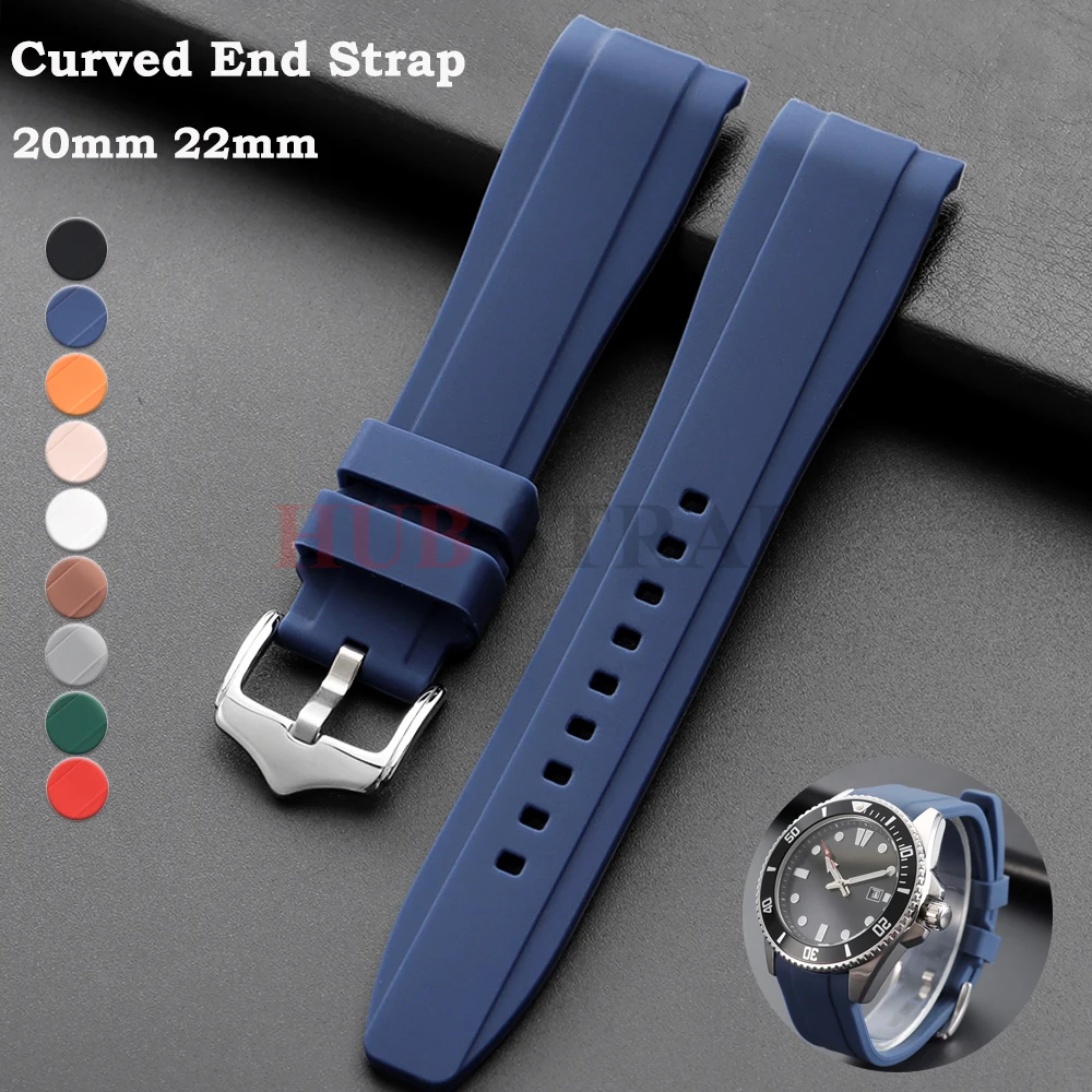 Correa de Goma de 20mm/22mm para Rolex, Correa de Reloj de Silicona Universal para Hombre y Mujer, Extremos Curvos, para Citizen Sport, Resistente al Agua