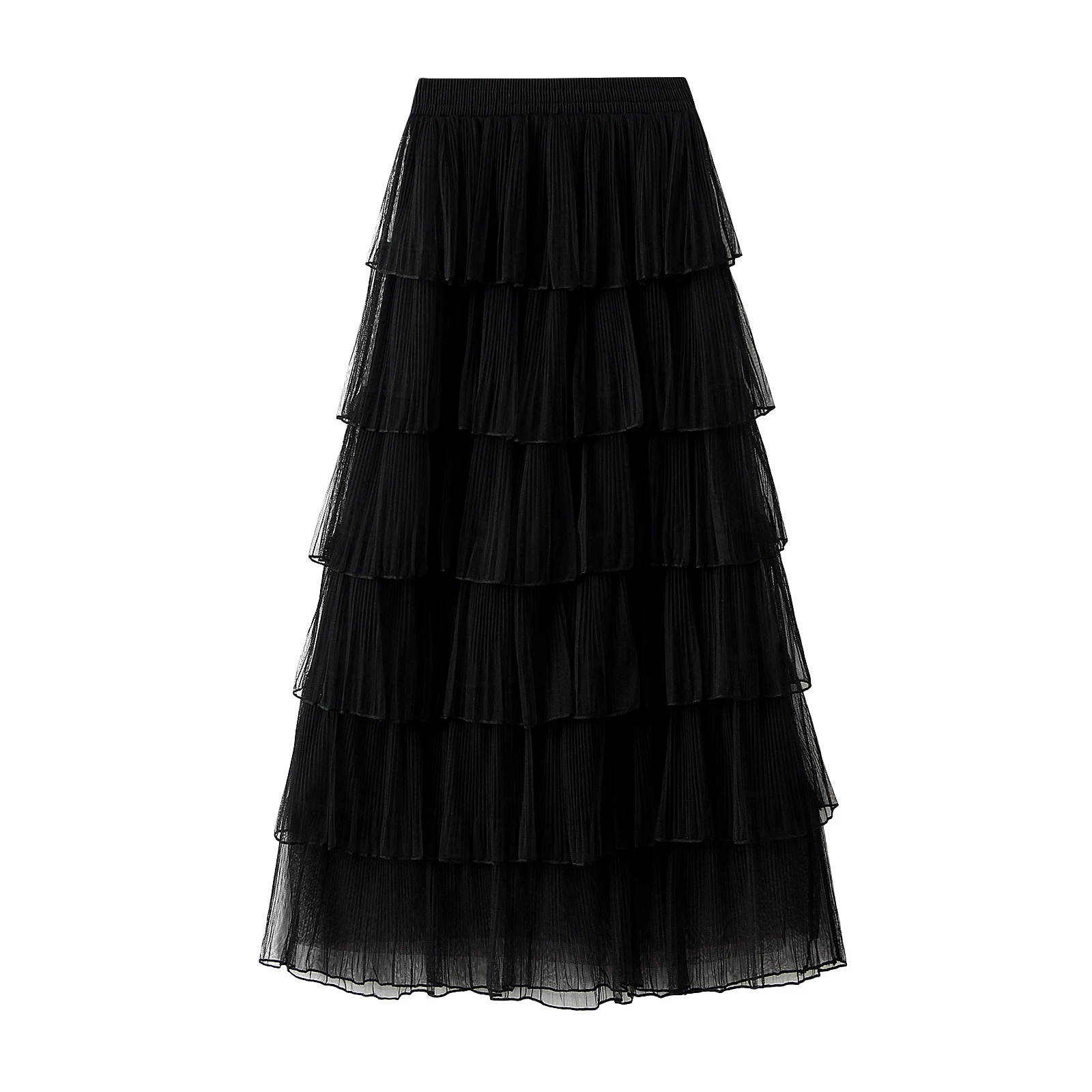 

Women's Midi Tulle Skirt Elastic Waist A-Line Solid Color Flowy Layered Cake Skirt for Spring Fall