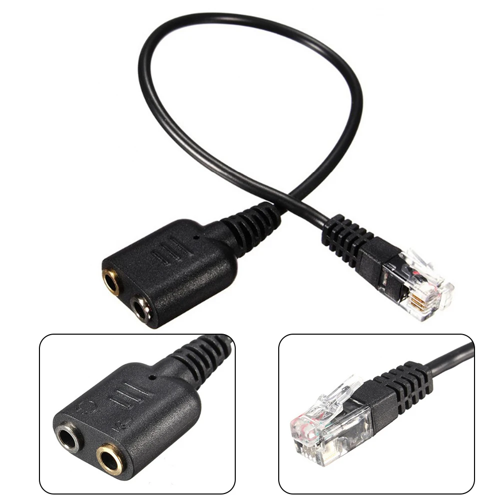 Kabel konverter adaptor steker RJ9 perempuan ke laki-laki Jack Audio 3.5mm ganda untuk PC komputer Headset perangkat telepon