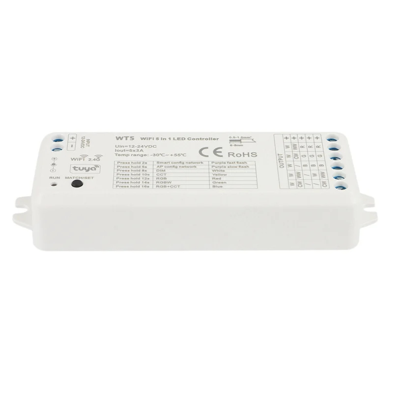 

A01F-5X Tuya LED Controller 5 In 1 Dimmer CCT RGB RGBW RGBCCT Strip Smart Life Wifi 2.4G RF Remote Controller 12-24V WT5