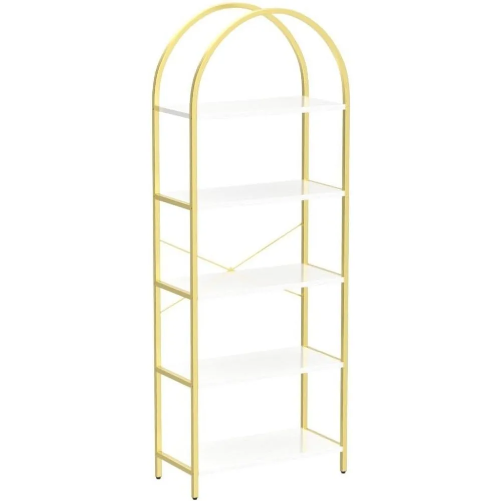 خزانة كتب معاصرة ذات 5 أرفف بتصميم مقوس للتخزين والعرض الأنيق