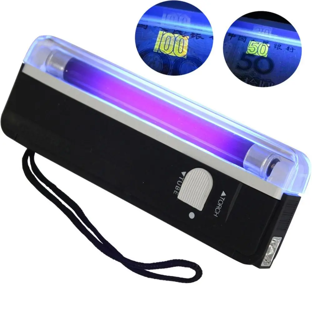 Tube Bulb Violet Powered 6V Flashing Blacklight Light 2in1 UV Portable Ultraviolet Lamp Money Detector