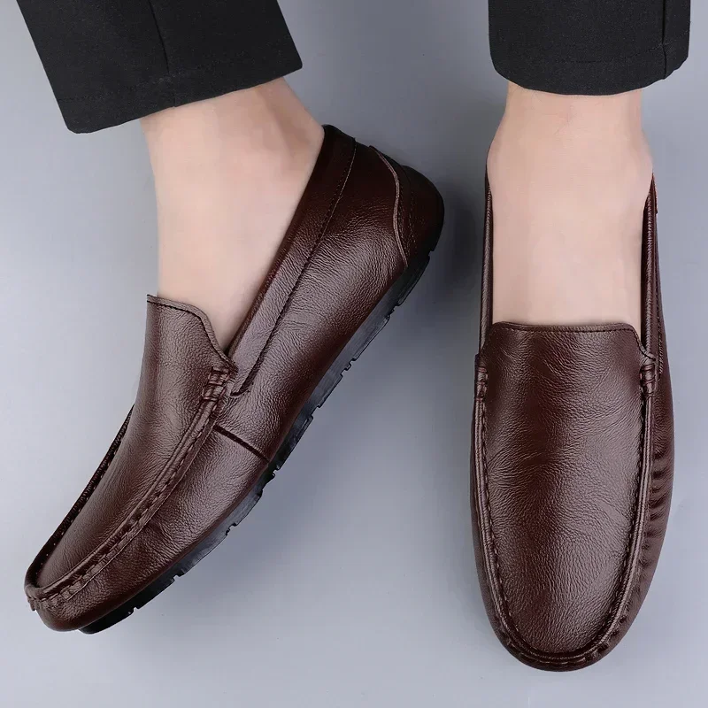 Genuine Leather Men Casual Shoes Luxury Brand Mens Loafers Lightweight Breathable Slip on Italian Driving Shoes Moccasins