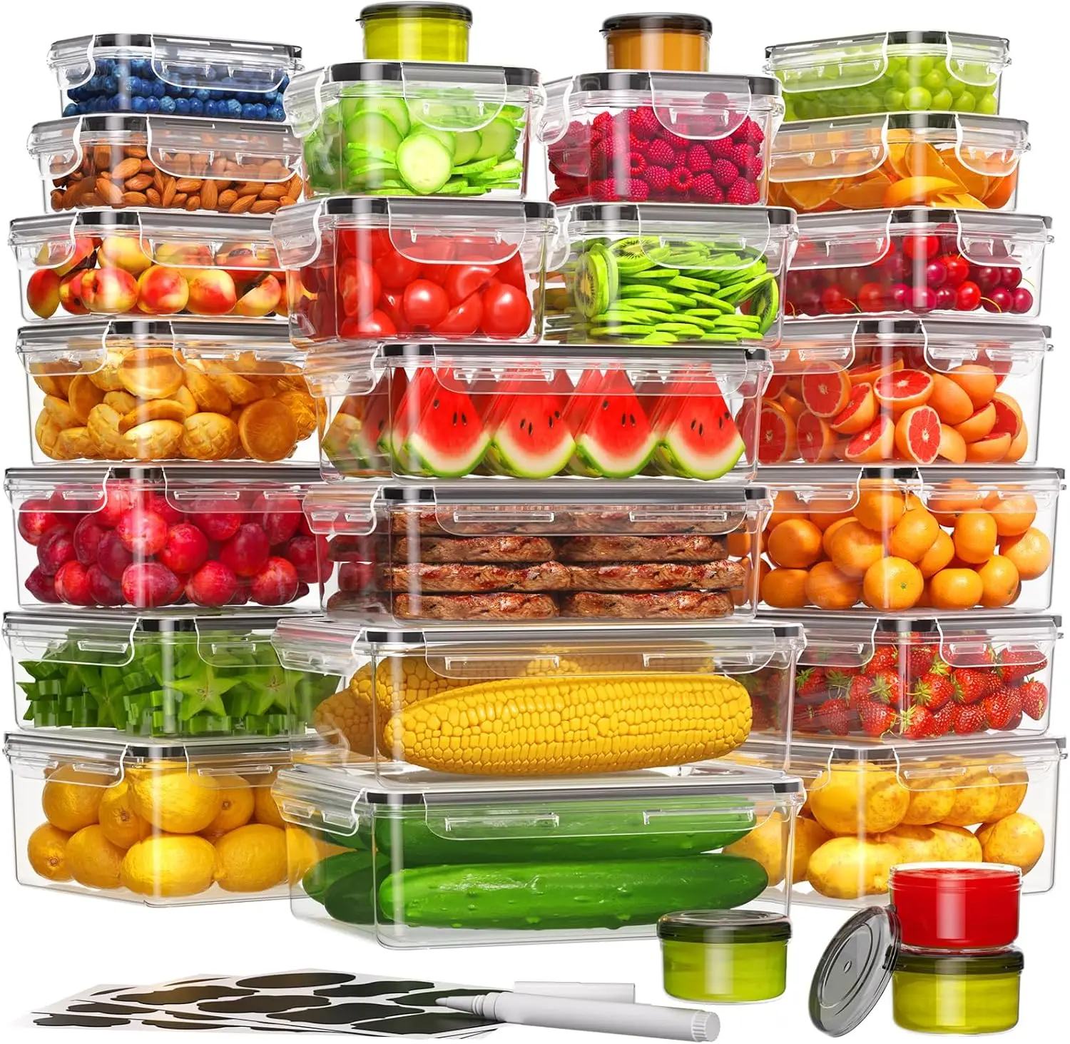 

54-Piece Food Storage Containers Set with Lids, BPA-Free, Leak-Proof, Reusable for Kitchen Organization