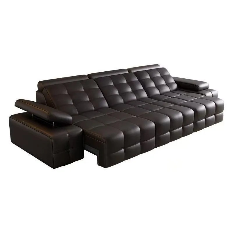 Leather sofa black modular large flat living room lazy leather sofa