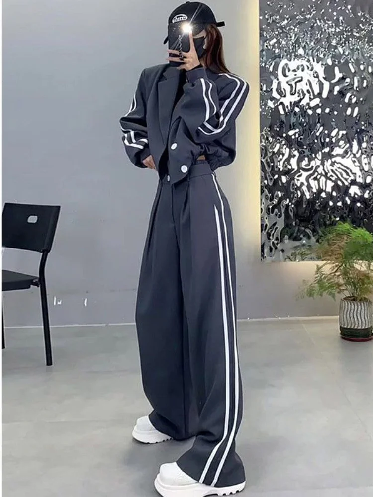 

Spring Autumn 2024 Faion Set High Waist Slimming Wide Leg Pants Women's Spor Casual Two Piece Suit Ele Outerwear