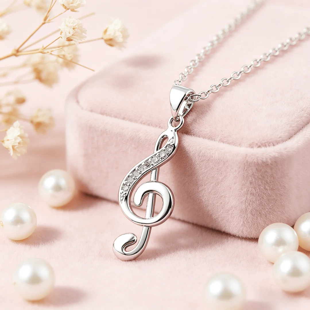 New fashion 925 Sterling Silver Necklace For Women crystal stunning musical note Pendant Costume Jewelry Gift wedding Engagement