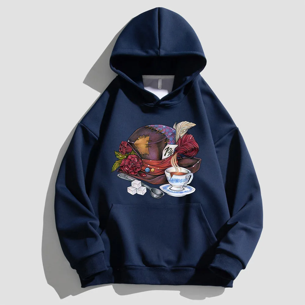 Men's and Women's Cotton Plush Sweatshirt Alice in Wonderland Mad Hatter Teacup Graphic Print Christmas Party Hoodie Y2k