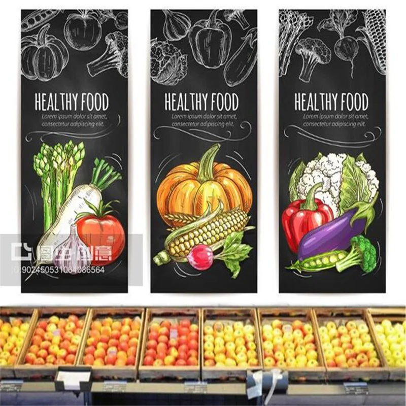 Custom Fresh Vegetable Fruit 3D Photo Wallpaper for Supermarket Food Market  Wall Papers Industrial Decor Murals