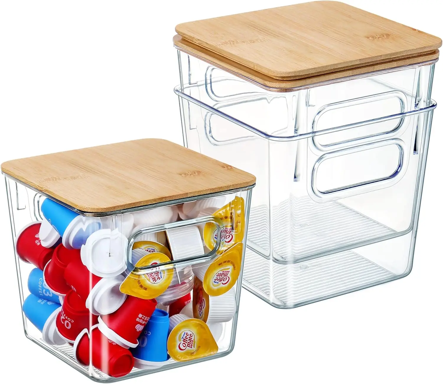

Coffee Pod Holder K Cup Organizer 3 Pack, Large Capacity Clear Storage Container with Bamboo Lids for Coffee Bar Organization