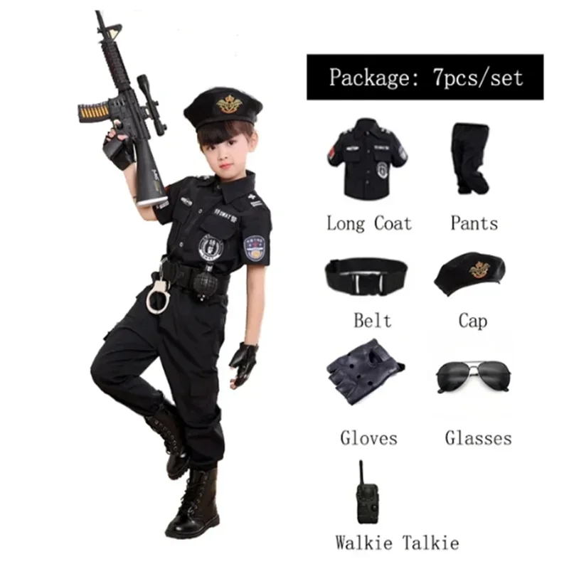New Children Traffic Police Cop Cosplay Costumes Policemen Uniform Girls Pleated Skirt Student Team Halloween Party Performance