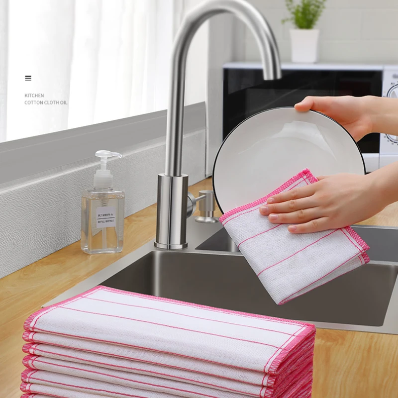5Pcs Kitchen Towels Cotton Dishcloth Super Absorbent Non-stick Oil Reusable Cleaning Cloth Kitchen Daily Dish Towels