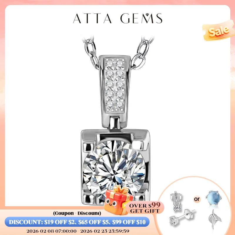 

ATTAGEMS 1ct 6.5mm D Round Moissanite 925 Sterling Silver Moissanite Necklace Diamond Test Passed Fine Jewelry Woman Girl Gift