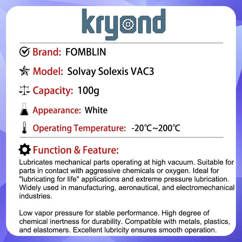 FOMBLIN Solvay Solexis VAC3 100g Per Fluorinated Grease PFPE for Industries.