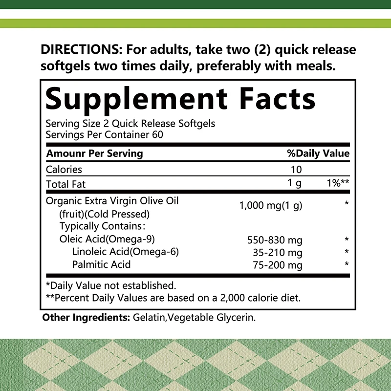 Olive Oil Capsules 1000mg - Supports Heart, Cardiovascular Health, Promotes Blood Circulation, Antioxidant