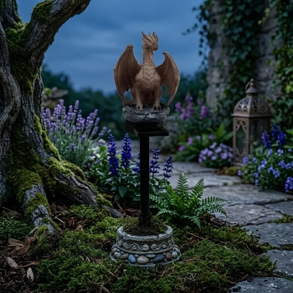 1pcs Solar Dragon Garden Light Ornament Outdoor LED Solar Powered Dragon Garden Statue For Walkway Yard Backyard Landscape Decor