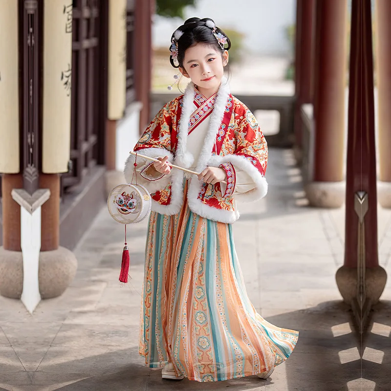 Winter Dikker Hanfu Kids Meisjes Chinese Oude Fee Carnaval Cosplay Kostuum Prinses Dans Jurk Kinderen Hanfu Mantel Meisjes