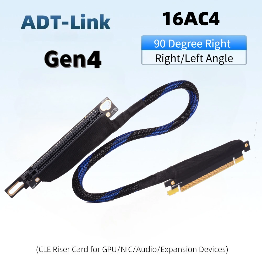 JHH-Link PCI E 4.0 x16 90 Degree Bending Graphics Card Braided Gen4.0 Extension Cable for Chassis Server NVIDIA RTX40 AMD RX79xx