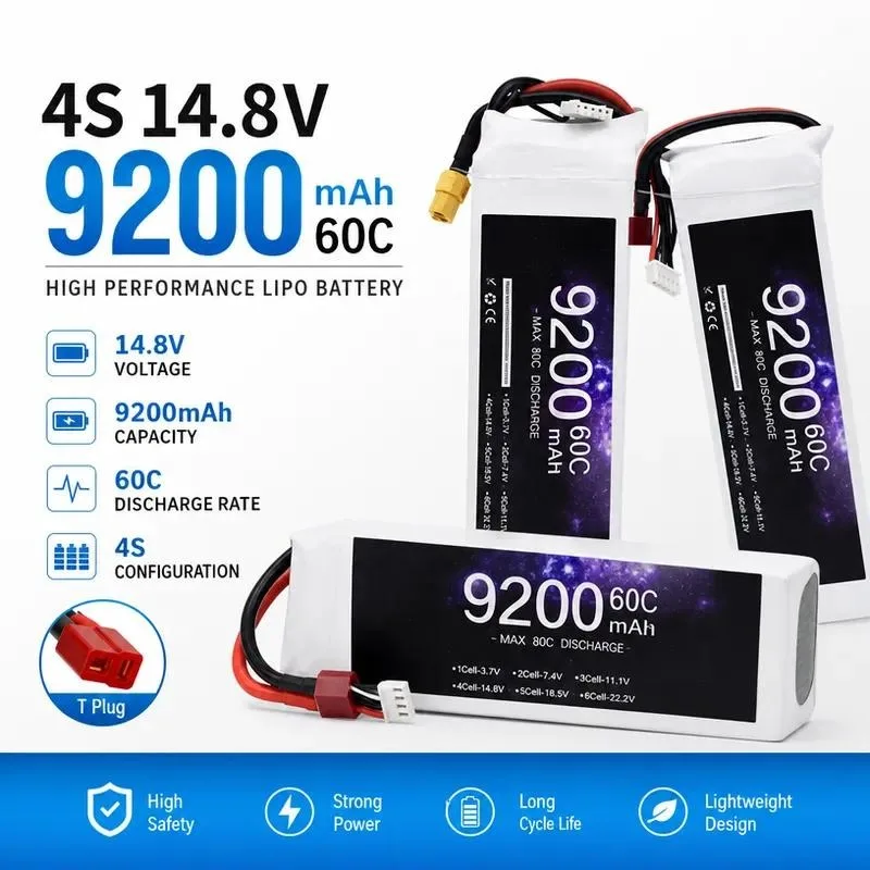 for Model Aircraft Battery 9200mAh 60C 4S 14.8V Lithium Battery for Drone Toy Aircraft Vehicle Ship