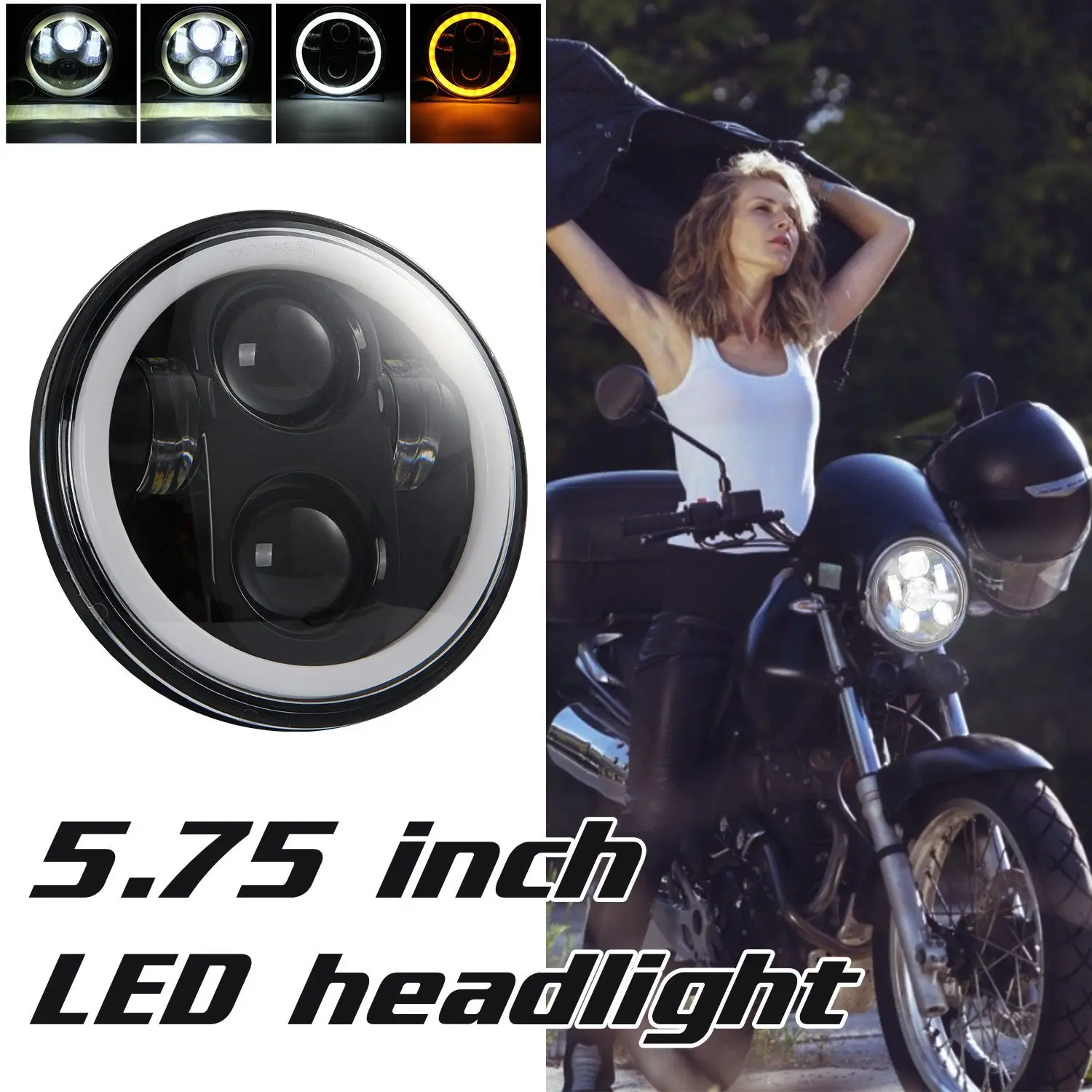 EAGLEVISION 5 3/4 5.75 Inch Round Motorcycle LED Headlight Angel Eye, LED Projector Headlight for XL883 XL1200C