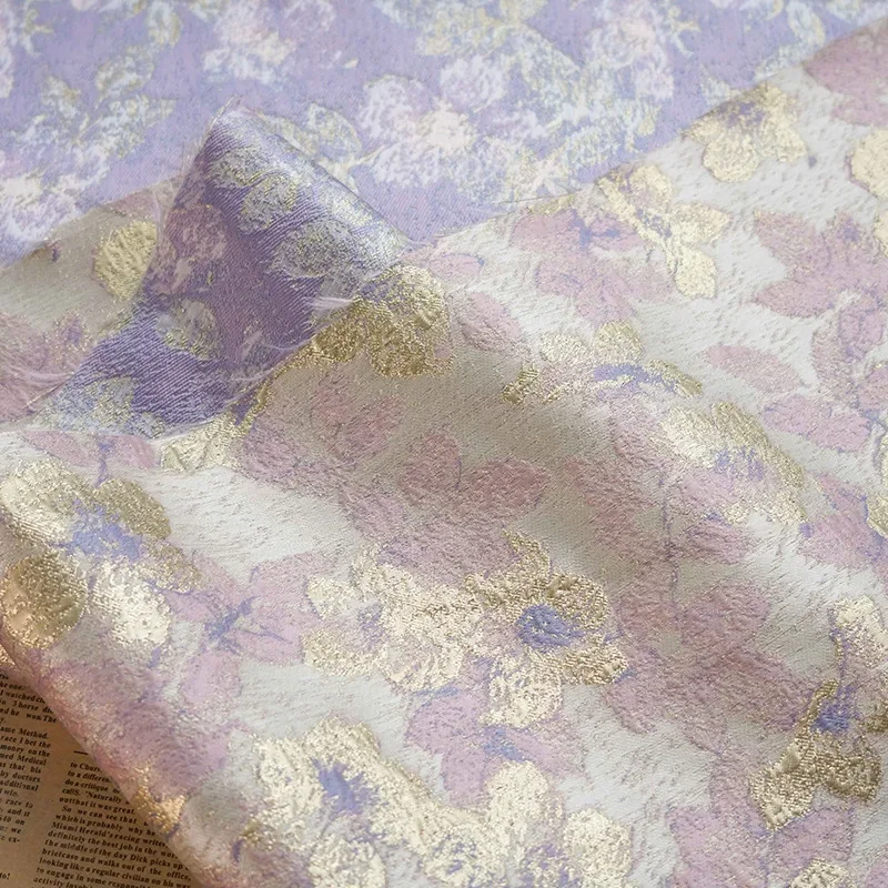 

Flower Golden Silk Yarn Dyed Jacquard Fabric Women's Spring Autumn Elegant Dress Shirt Decorative Sewing Fabric