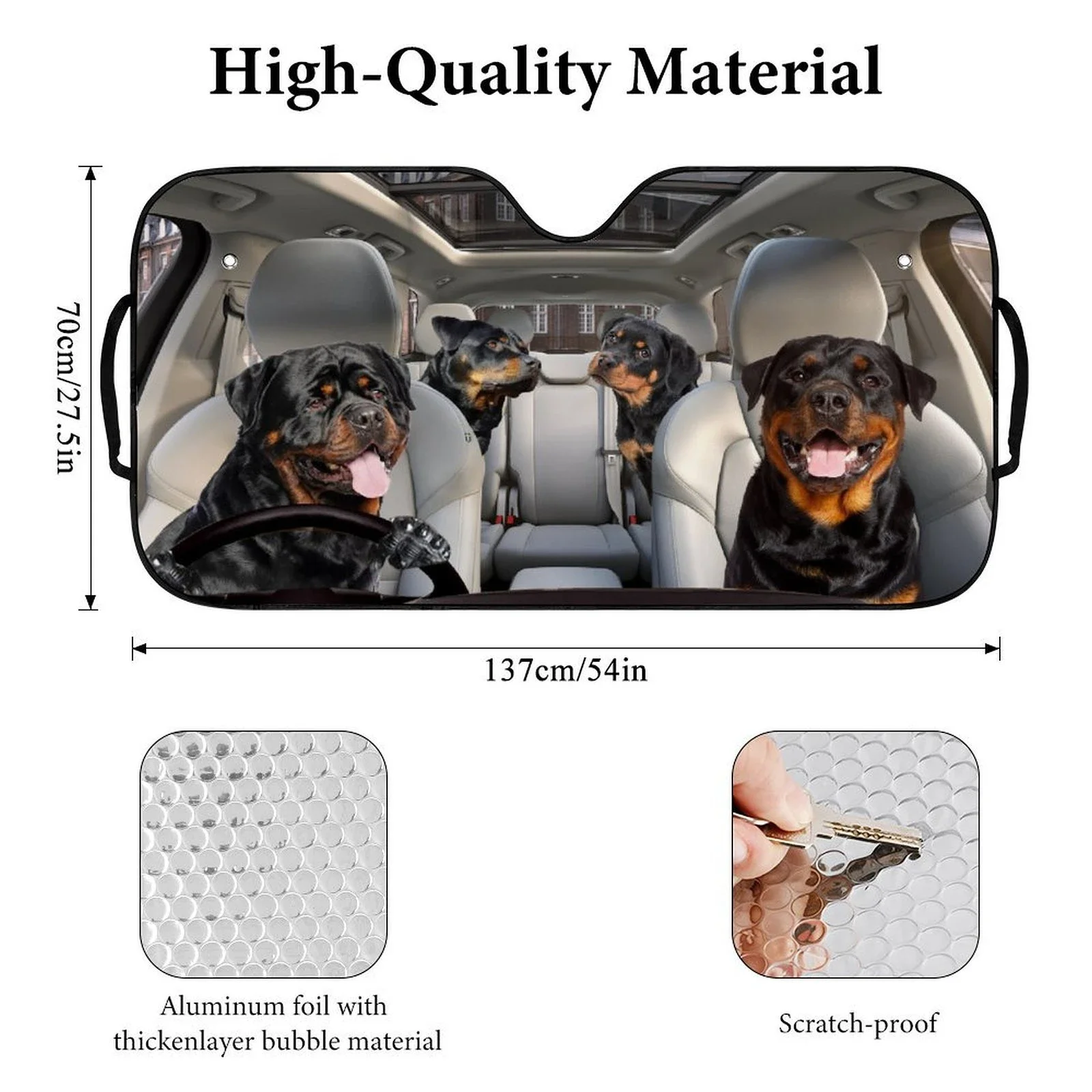 Hot Sale Rottweiler Black Dog Print Car Front Glass Sunscreen Sunshade Shade Car Accessories Windshield Sunshade Car Sun Shade