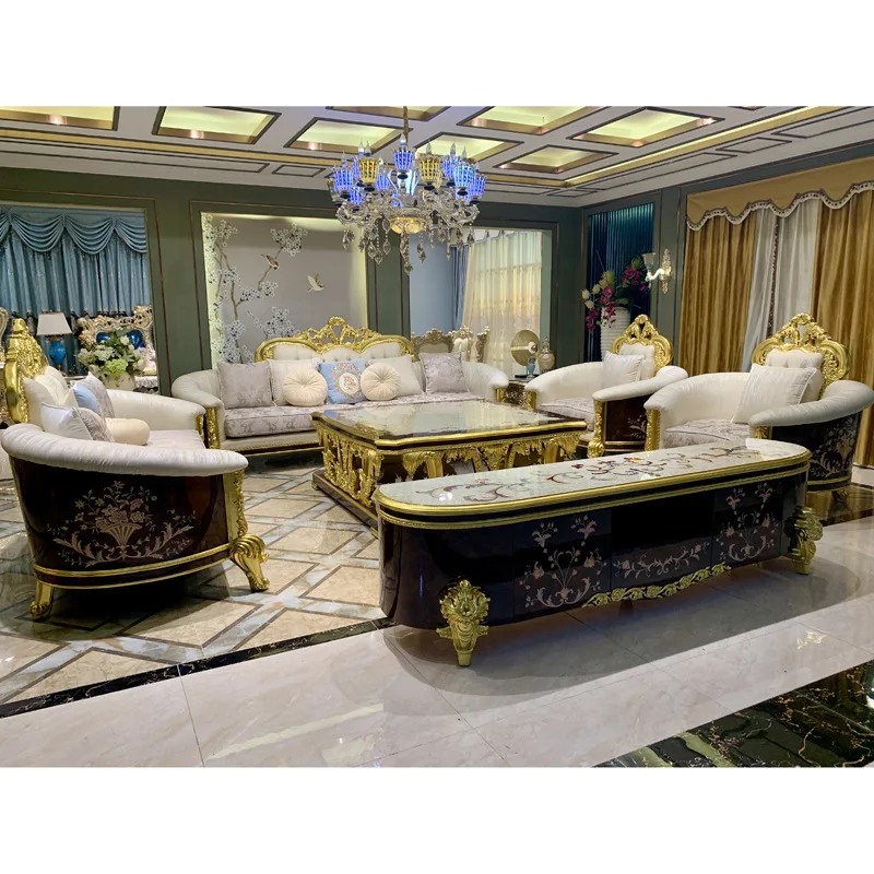 Sofá francês concha do mar pintado à mão sofá de tecido francês