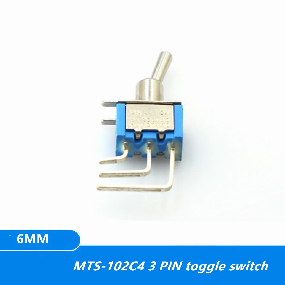 5PCS BLUE MINI MTS-102C4 RIGHT ANGLE Miniature toggle switch Panel Mount SPDT 3PIN ON-ON power switch 6A/125V 3A/250V MTS102C4