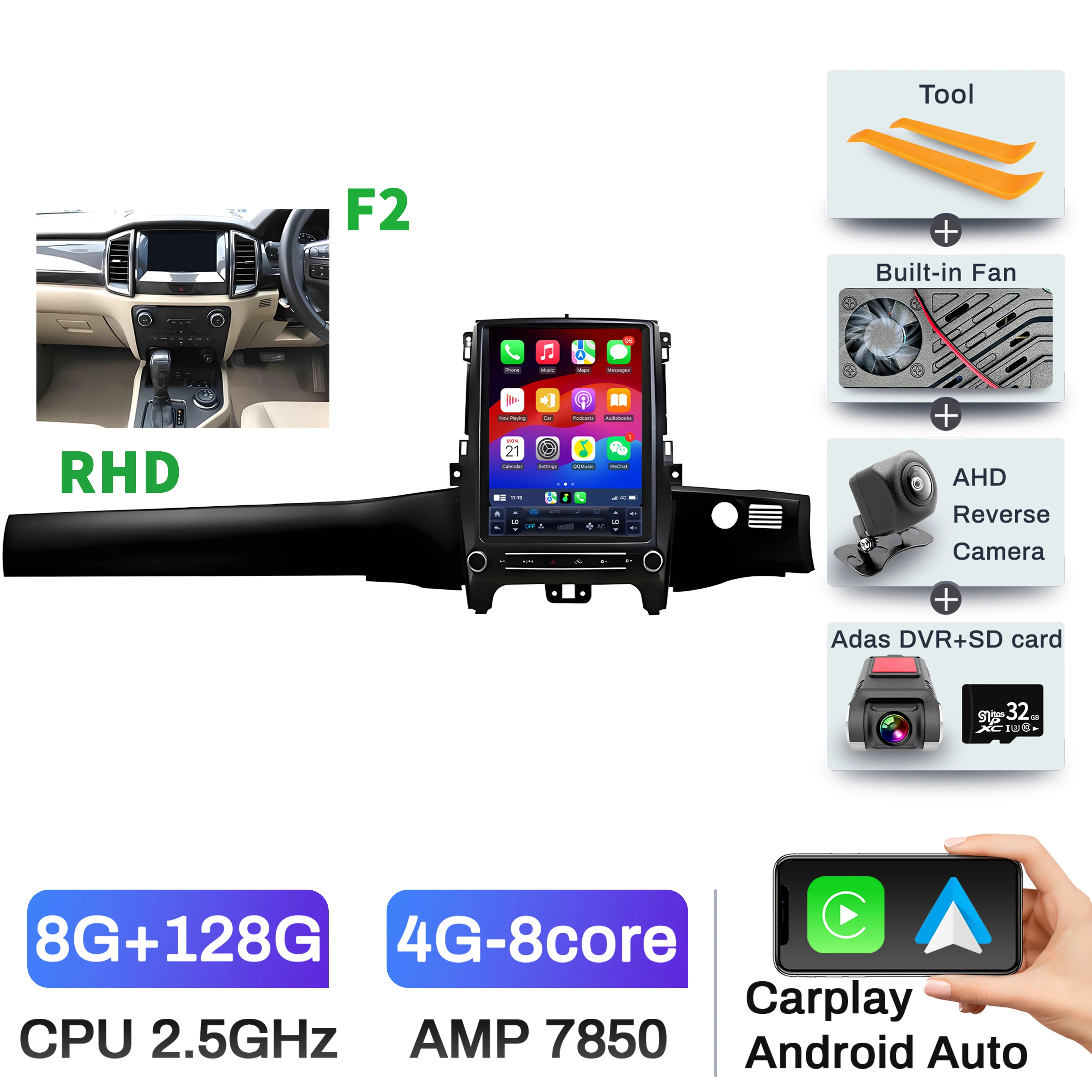 12.1 inch Android 14 For Ford Ranger Everest 2016-2021 Car Radio Wireless Bluetooth CarPlay Multimedia Head Unit Touch Screen image 3