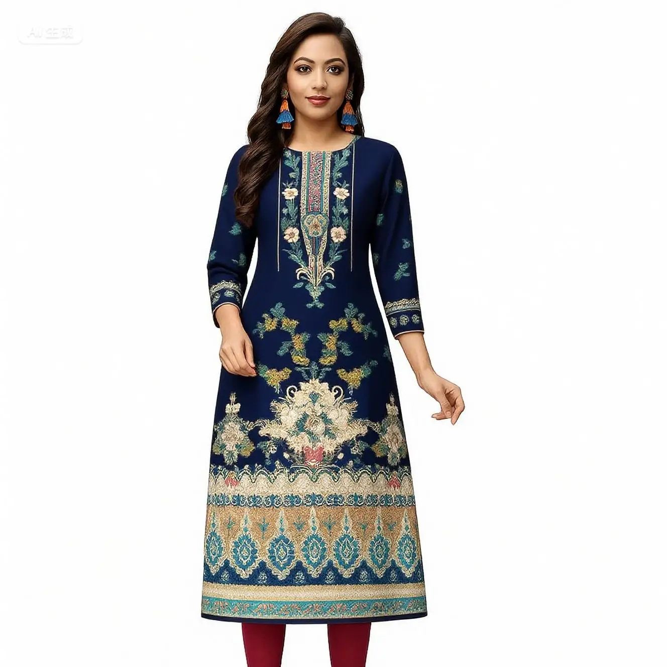 مسلم كورت زهور المرأة موضة مريحة النمط الوطني مستقيم العرقية فيستدوس شق تنحنح الببغاء ثلاثية الأبعاد طباعة عباية تركية #5