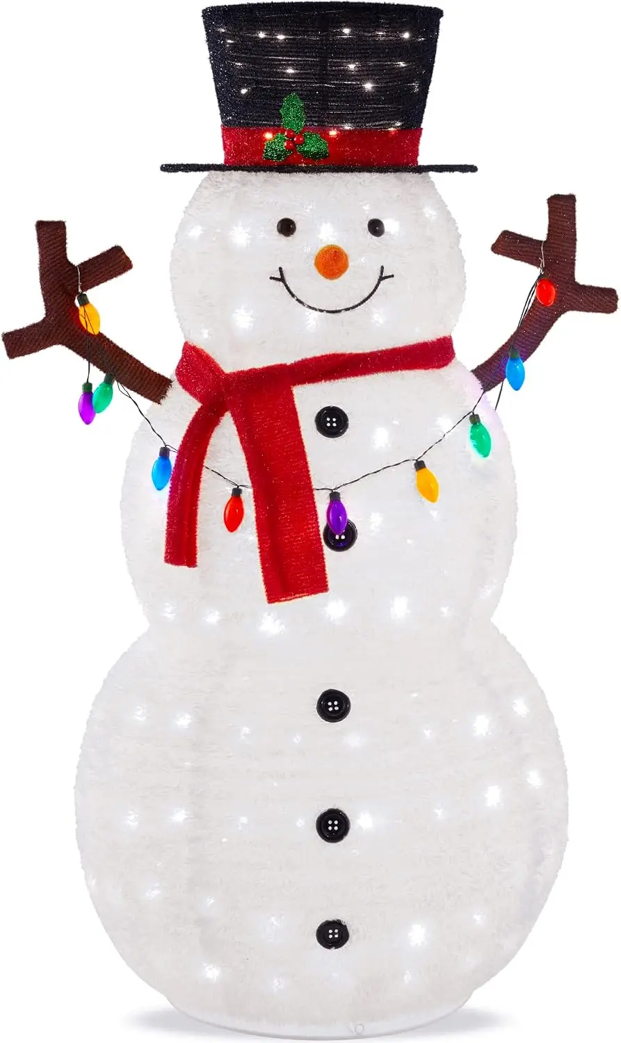 8ft Lighted Pop-Up Snowman, Large White Outdoor Christmas Holiday Decoration w/ 350 LED Lights, Hat, Scarf, Multicolored Lights