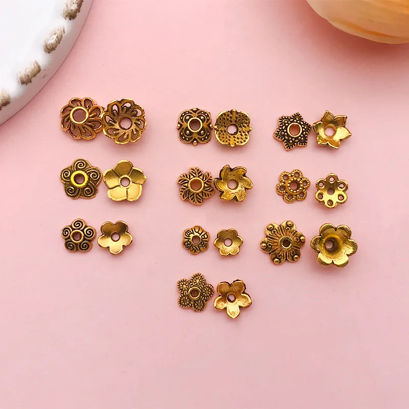 100 Pieces Ancient Gold Alloy Hollow Flower Tray Bead Cap Tray Ancient DIY Step-by-step Hairpin Hair Crown Accessories Wholesale