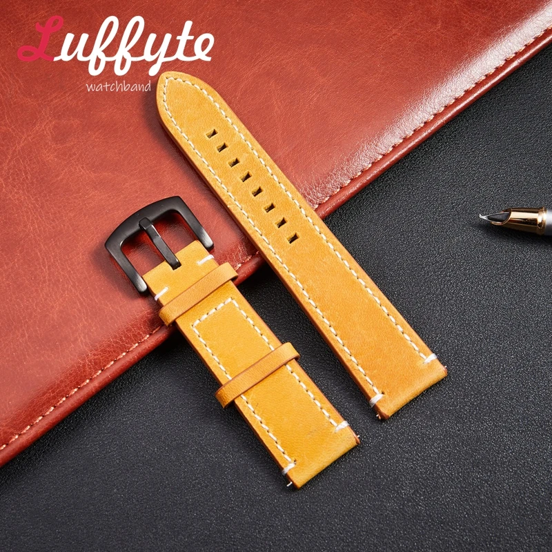 

Crazy Horse Leather Wristwatch Strap 18mm 20mm 22mm 24mm Wrist Band Men's Black Green Yellow Brown Quick Release Watchband Belt